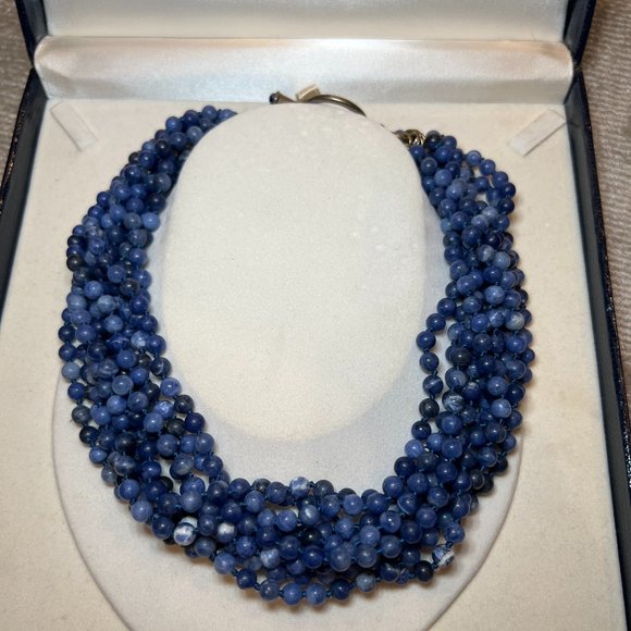 NEW Brooks Brothers Blue Beaded Statement Necklace